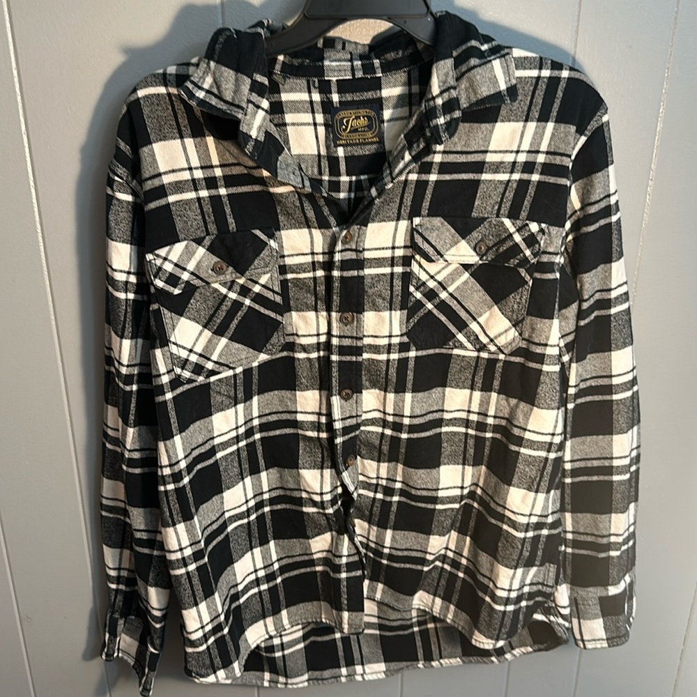 JACHS Heritage Flannel Heavyweight Button Down Plaid Black white shirt top XXL